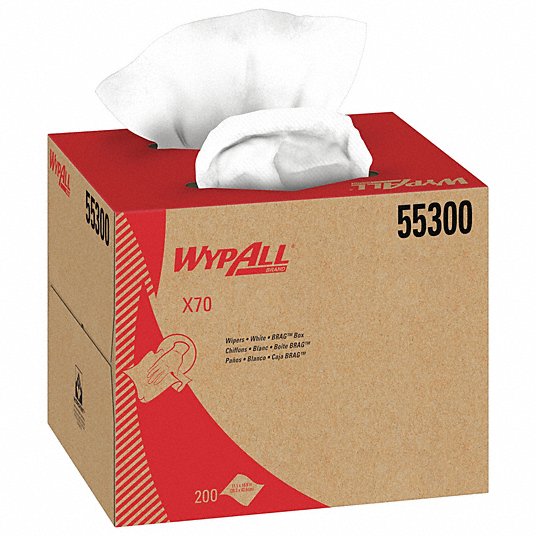 (PW-0100) (55300) WypAll X70 Manufactures Rags in Dispenser Box, White (PW-0100)